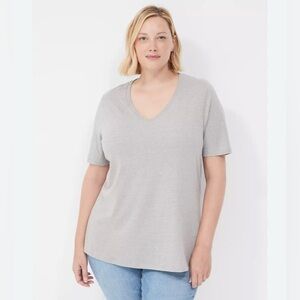 Lane Bryant Classic Perfect Short Sleeve V-Neck Tee Gray Comfy Casual 18/20 NWT